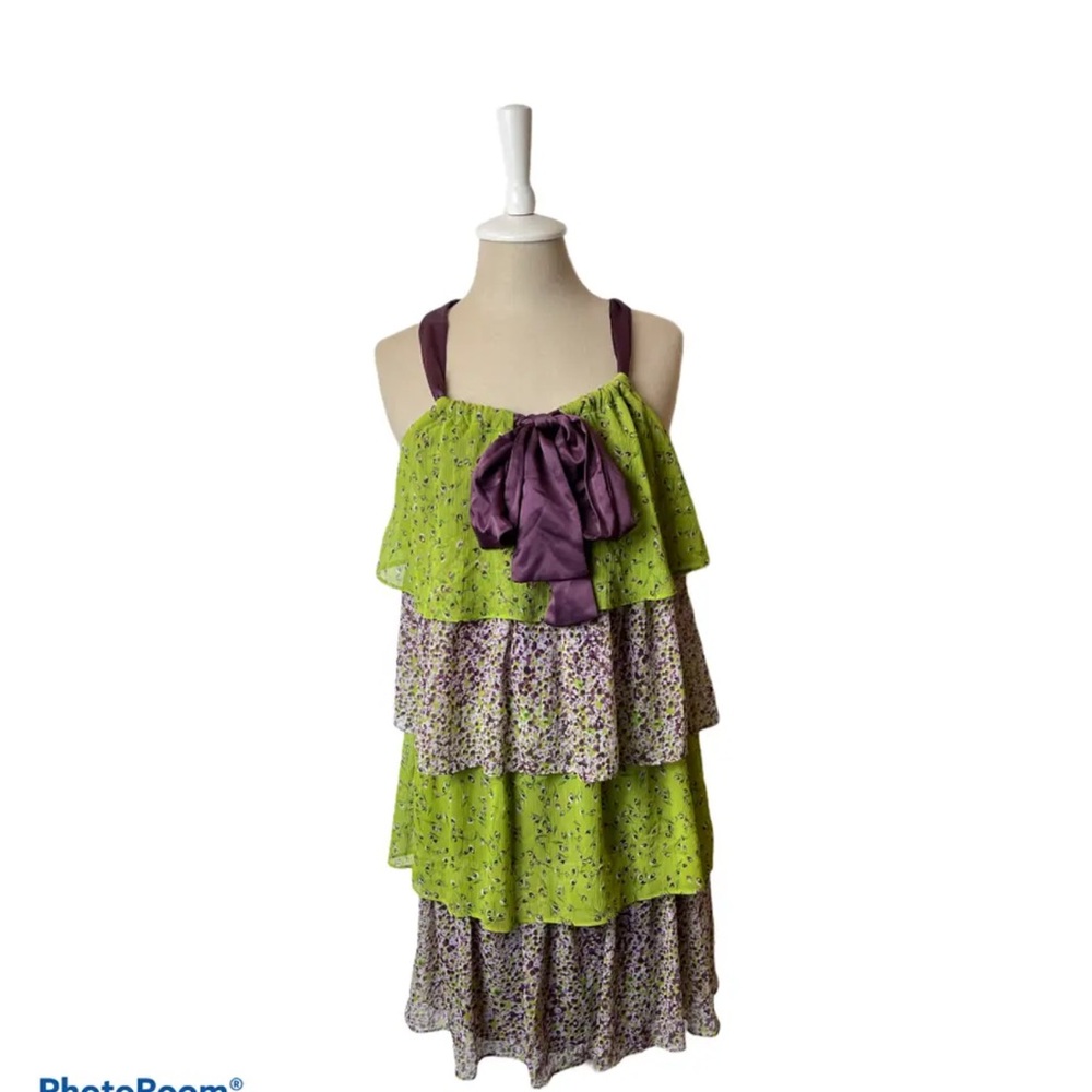 Allen B Green Purple Tiered Light Dress